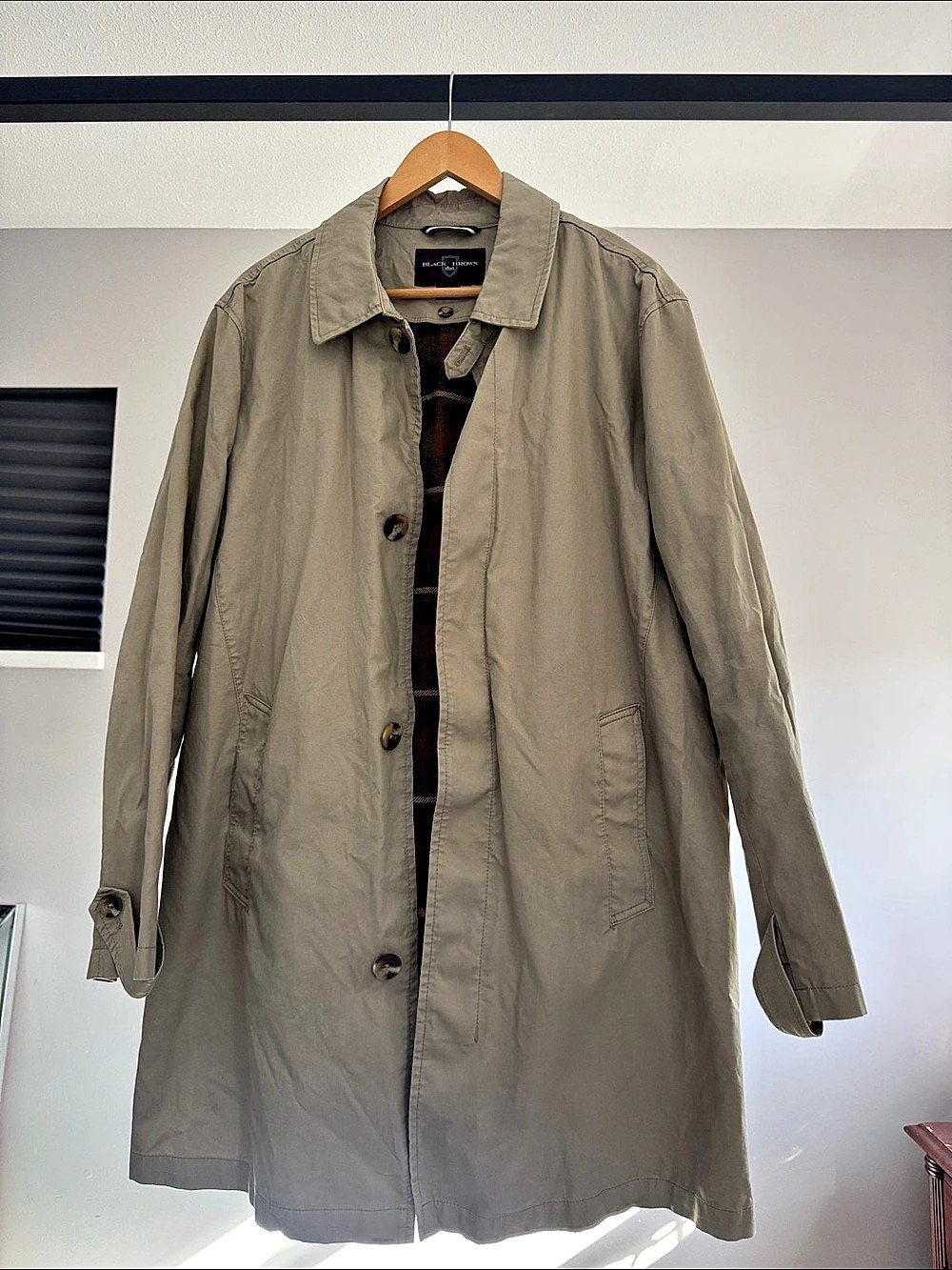 Black Brown 1826 Plaid-Lined Trench Coat in tan